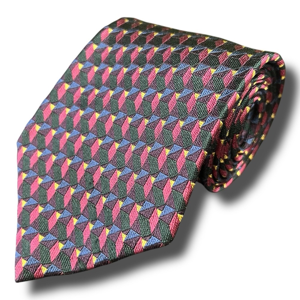 POLO RALPH LAUREN Neck Tie 4" 100%‎ Silk Geometric Pattern Hand Made In USA